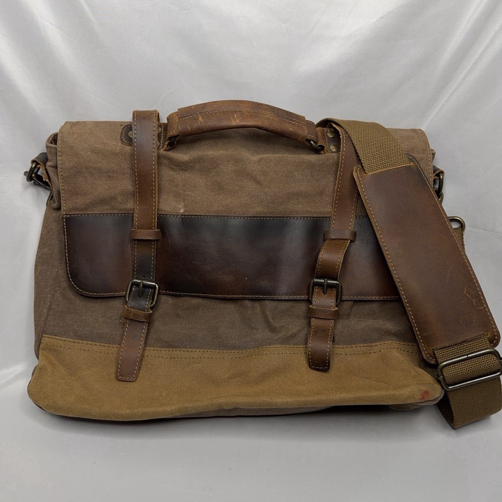 Newhey Messenger Bag 17" Waterproof Leather Trim Waxed Canvas Laptop Briefcase